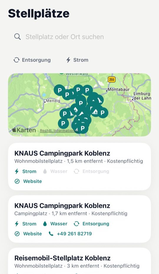 ViaMagna app: campsites with map and facilities
